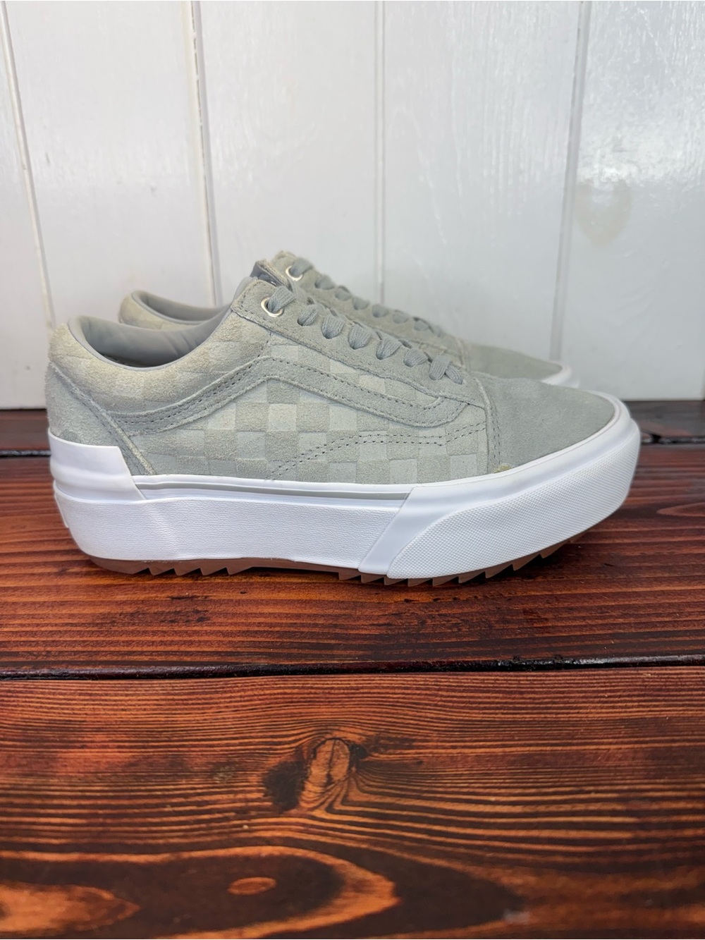 New - Vans Old Skool Stacked “Embossed Checkerboard” Sneakers – Gray - Sz 8 - Picture 2 of 9